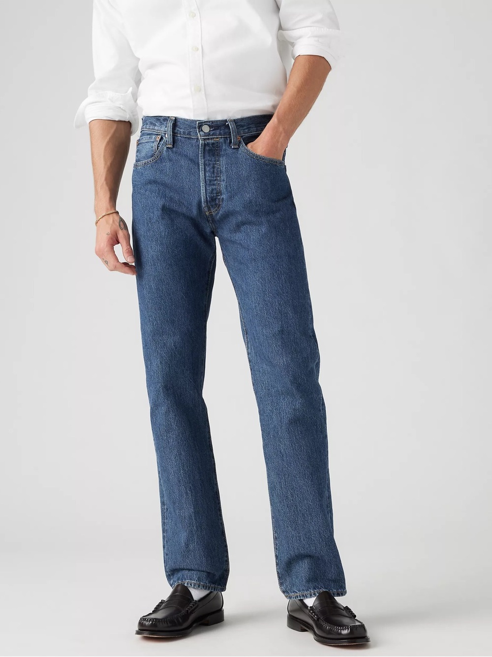 Levi's Men's Straight Button Fly Jeans in Classic Blue Wash